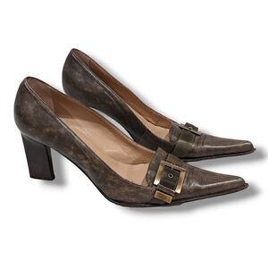 LeSilla Italy Women's Leather Brown Buckle Strap Point Toe Heels Size 10 US/40EU